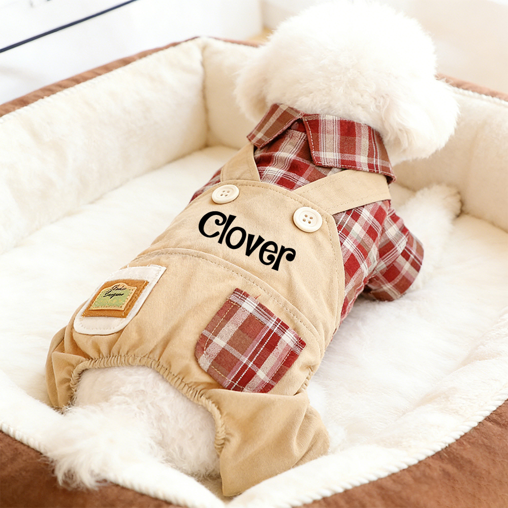 Personalized Name Pet Stylish plaid pet overalls | inCloth53