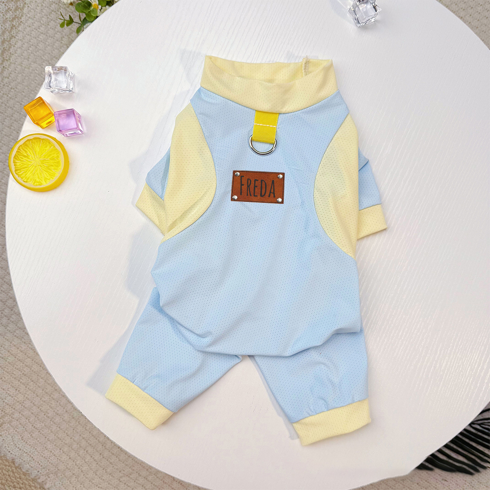 Personalized Leather Patch Name Breathable Summer Pet Jumpsuit  | inCloth64