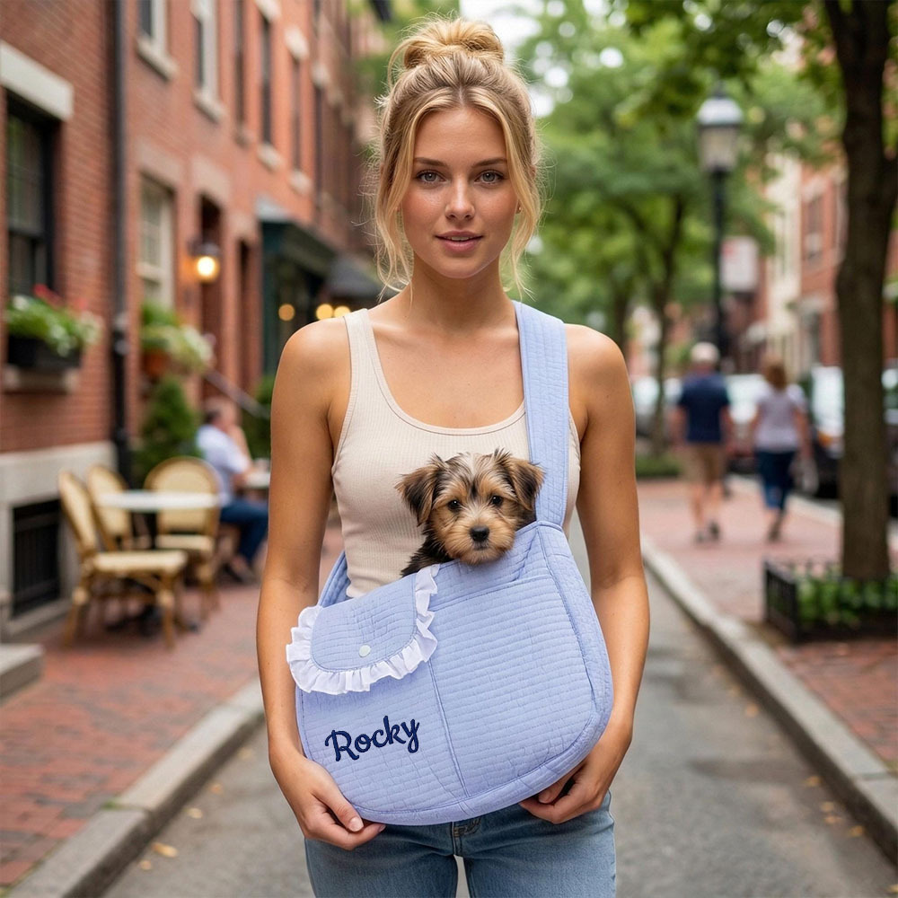 Personalized  Embroidered Name Quilted Cotton Pet Sling Carrier | inAccs38