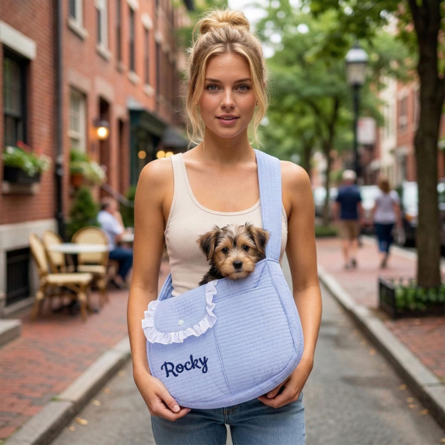 Personalized  Embroidered Name Quilted Cotton Pet Sling Carrier | inAccs38