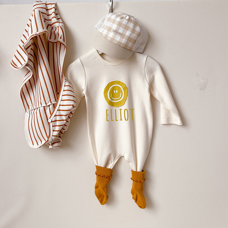 Personalized Kids Cozy Smile Face Sweatshirt Romper | inRomper12