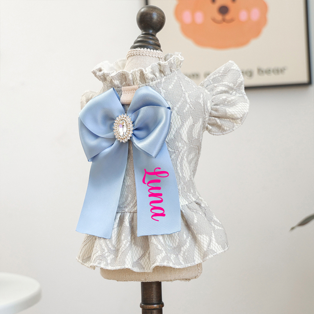 Personalized Name Pet Bowknot Lace Pet Dress | inCloth92