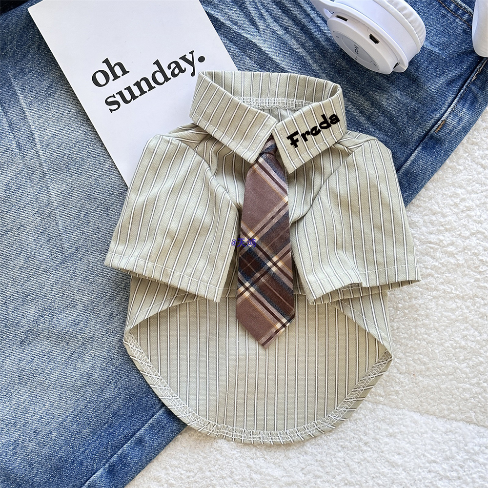 Personalized Name Striped Dog Shirt With Tie  | inCloth98