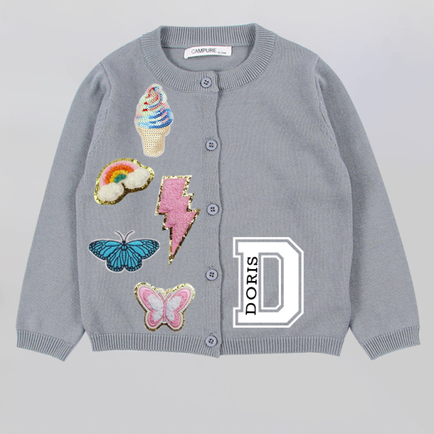 Personalized Hand Patch Color Kids Button Cardigan | inSweater07