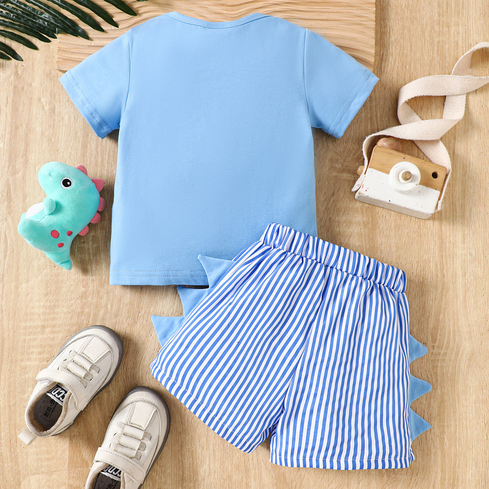 Personalized Baby Boys Dinosaur Embroidered Horns T-Shirt Shorts Outfit Set | CWBaby191