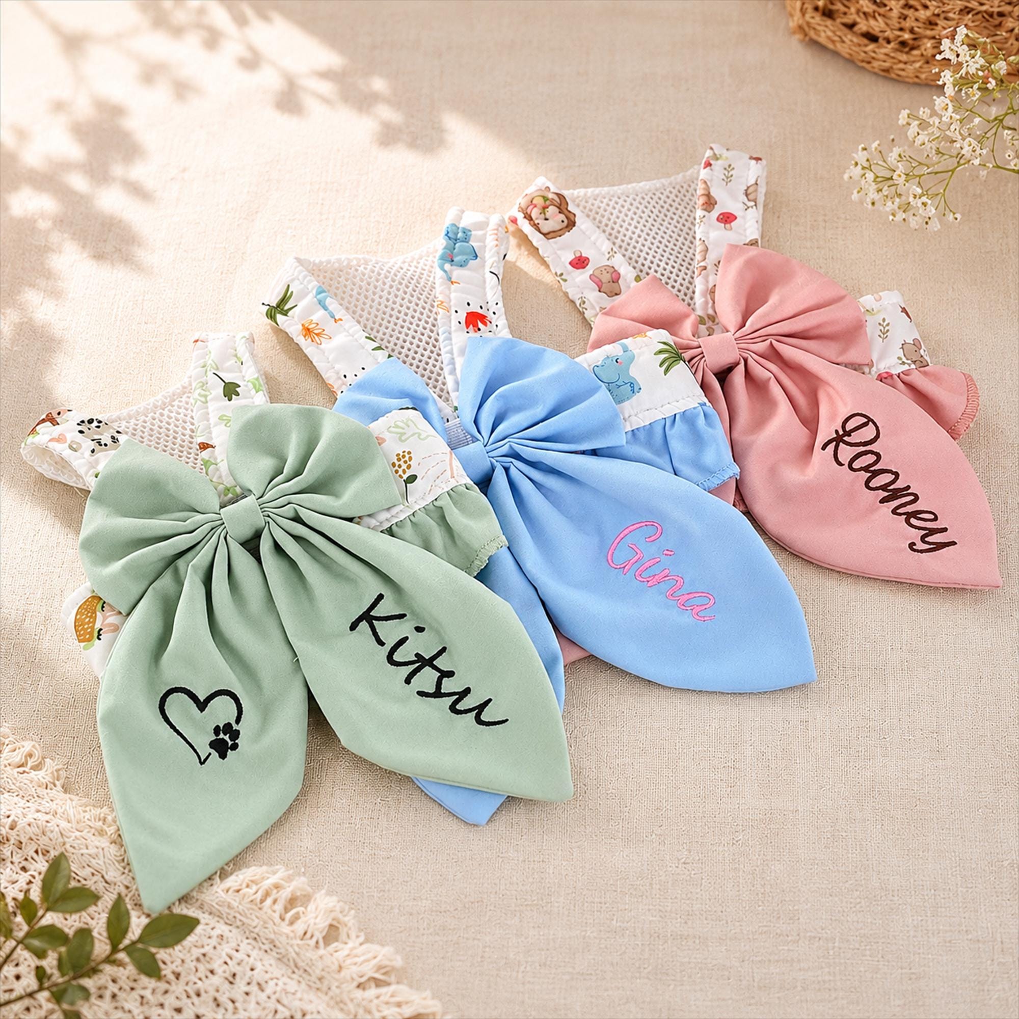 Personalized Name Embroidered Pet Bowknot Chest Harness Leash | inAccs63
