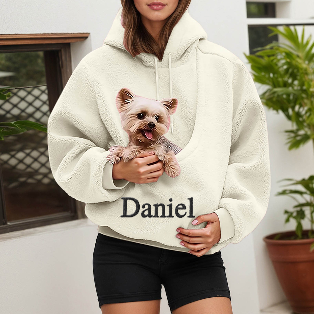 Personalized Embroidered Name Cozy Pet Carrier Fleece Hoodie | KKCloth330