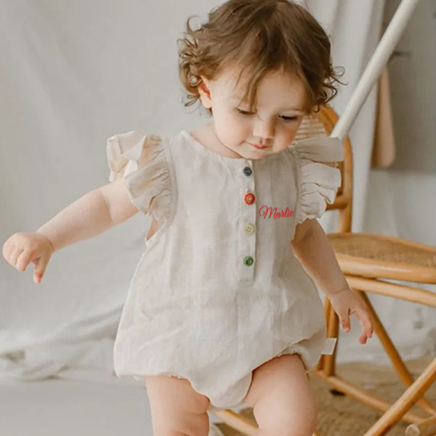 Personalized Embroidery Baby Ruffled Sleeves Colorful Buttoned Romper | inRomper30
