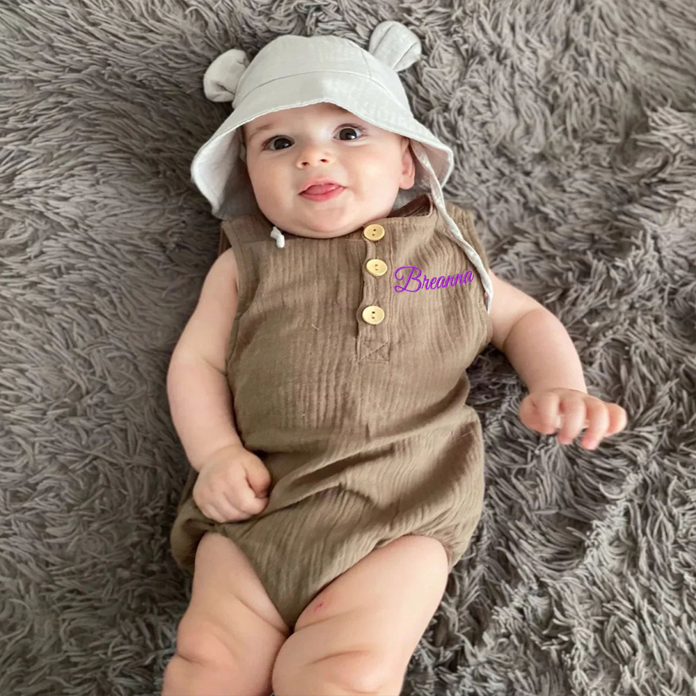 Personalized Embroidery Baby Organic Cotton Muslin Romper | inRomper34