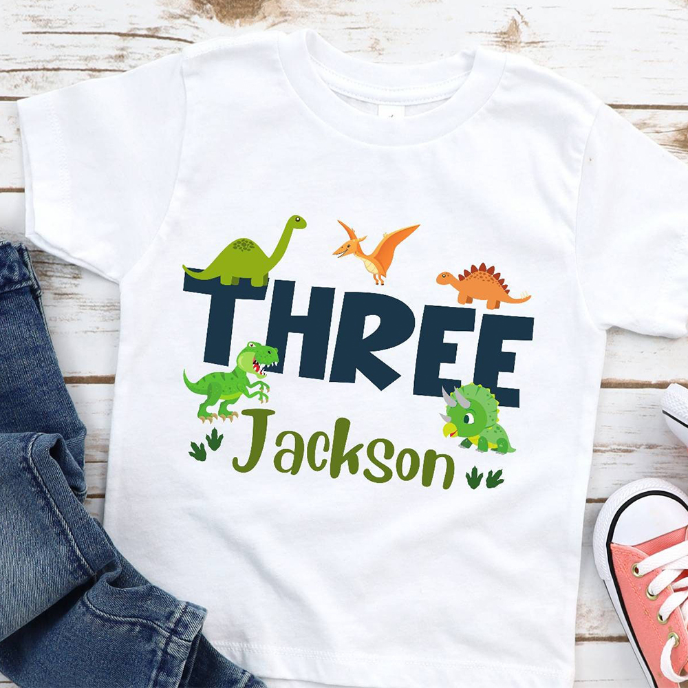 Personalized Kid Jurassic Dinosaur Party Birthday T-Shirt | inTee18