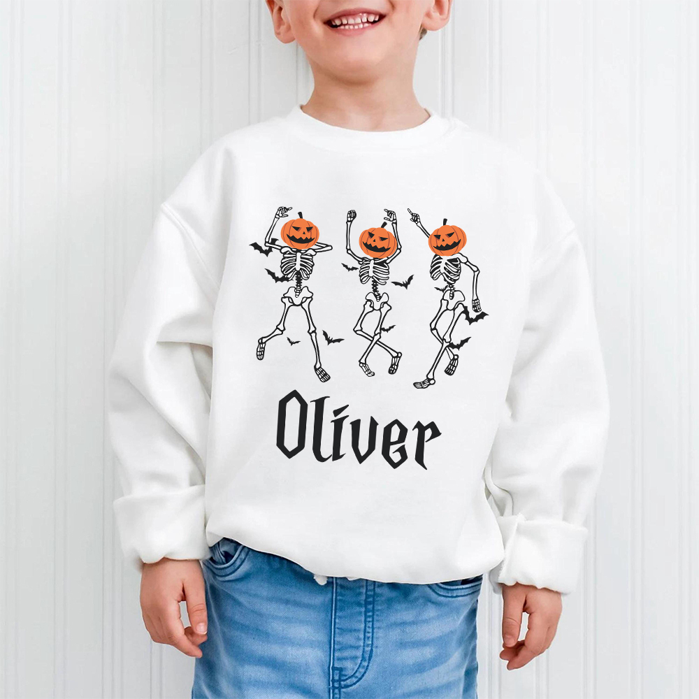 Personalized Kid Halloween Skeleton Party Sweatshirt | inSweatshirt76
