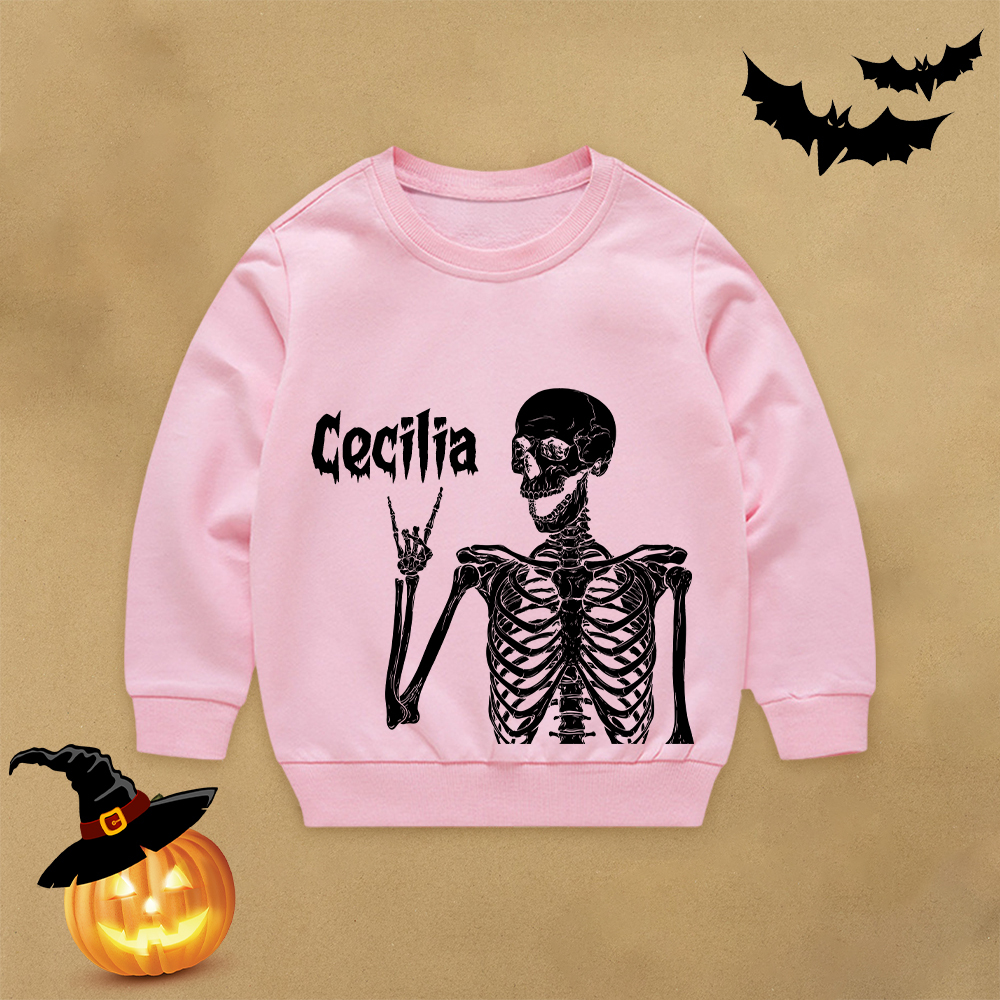 Personalized Kid Halloween Skeleton Party Sweatshirt | inSweatshirt76