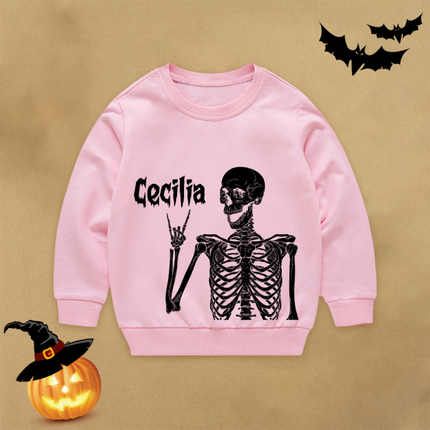 Personalized Kid Halloween Skeleton Party Sweatshirt | inSweatshirt76