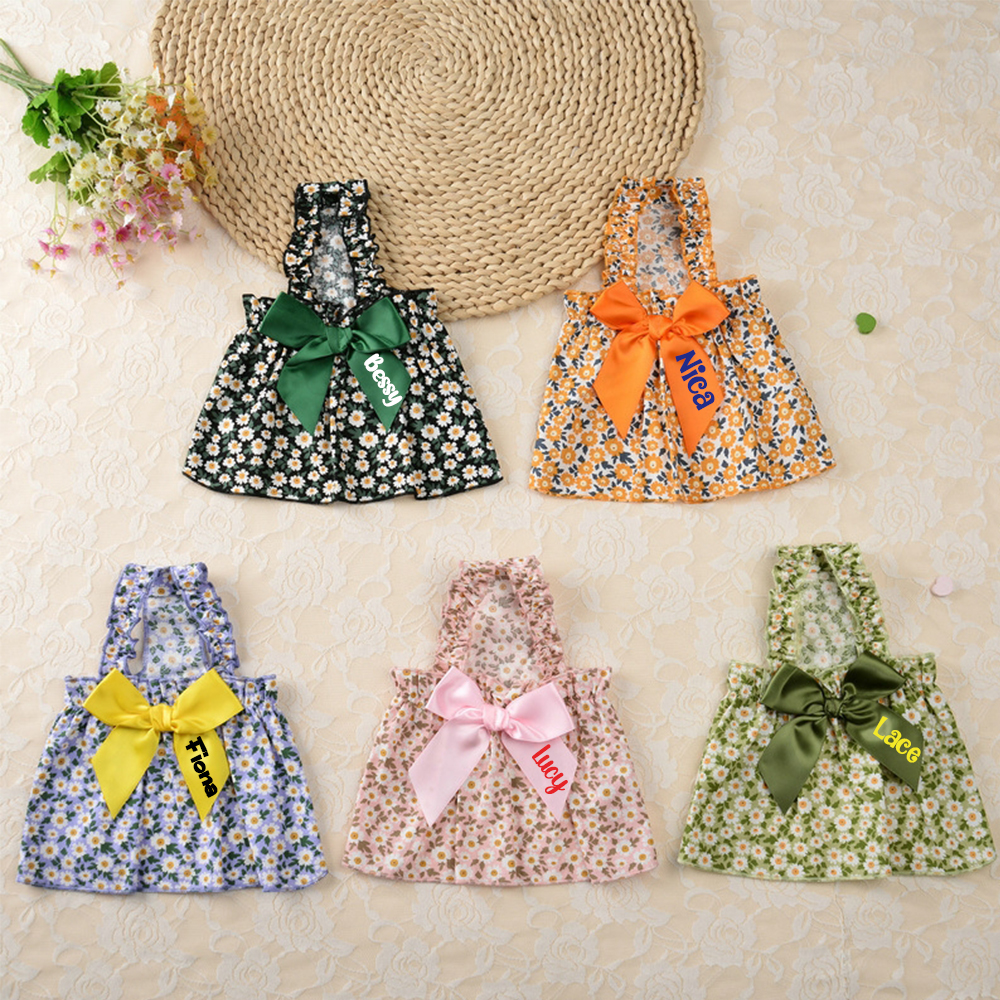 Personalized Floral Bowknot Pet Dress | inCloth12