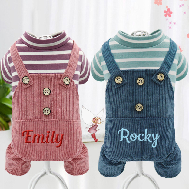 Personalized Embroidered Name Pet Striped Pet Overalls | inCloth52