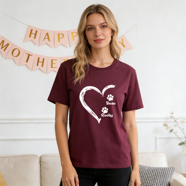Personalized Mother's Day Pet Mom Heart T-Shirt | inCloth58