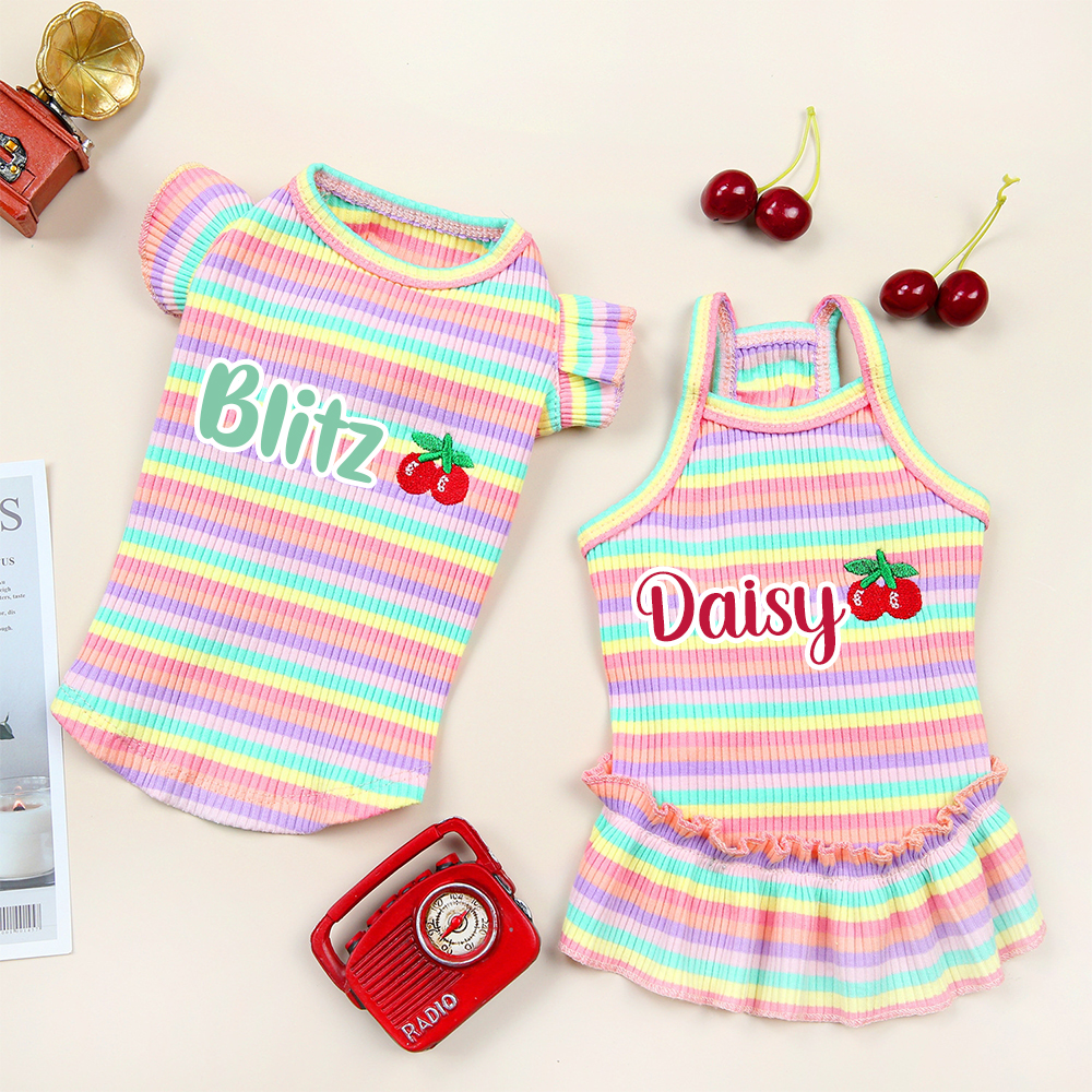 Personalized Name Pet Summer Rainbow Striped Dress | inCloth69