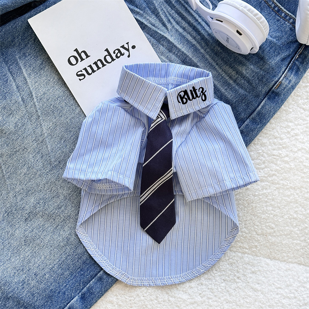 Personalized Name Striped Dog Shirt With Tie  | inCloth98
