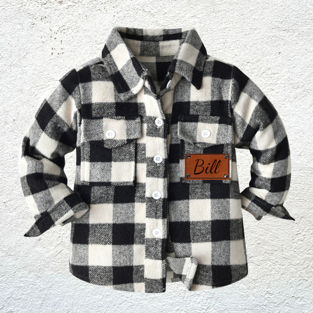 Personalized Leather Patch Kids Flannel Jacket | inJacket15