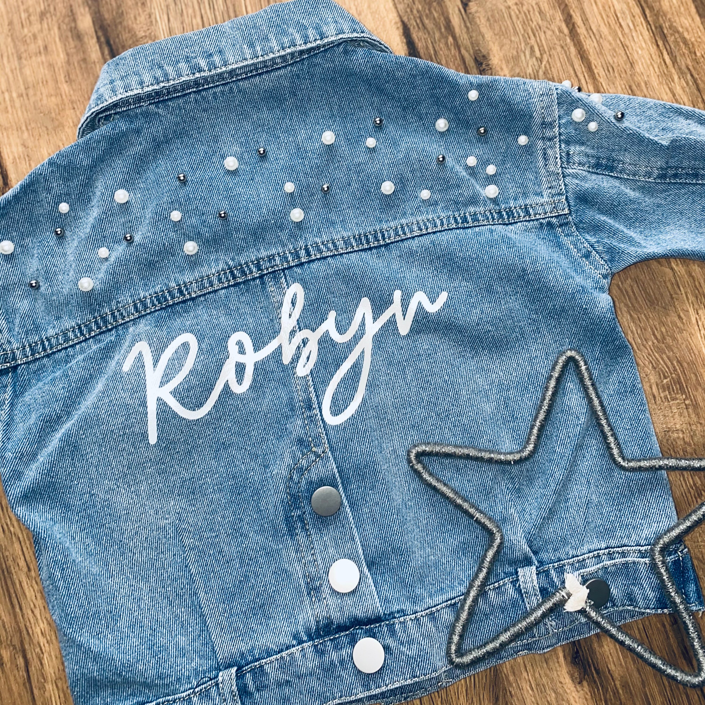 Personalized Little Pearl Kids Denim Jacket | inJacket10