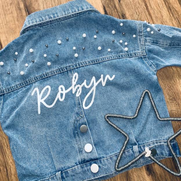 Personalized Little Pearl Kids Denim Jacket | inJacket10