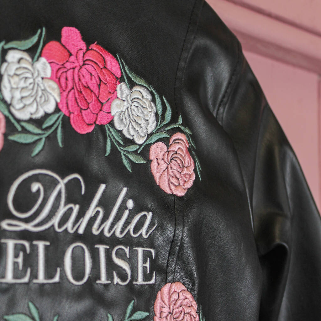 Personalized Embroidery Kids Floral Wreath Leather Jacket | Injacket36