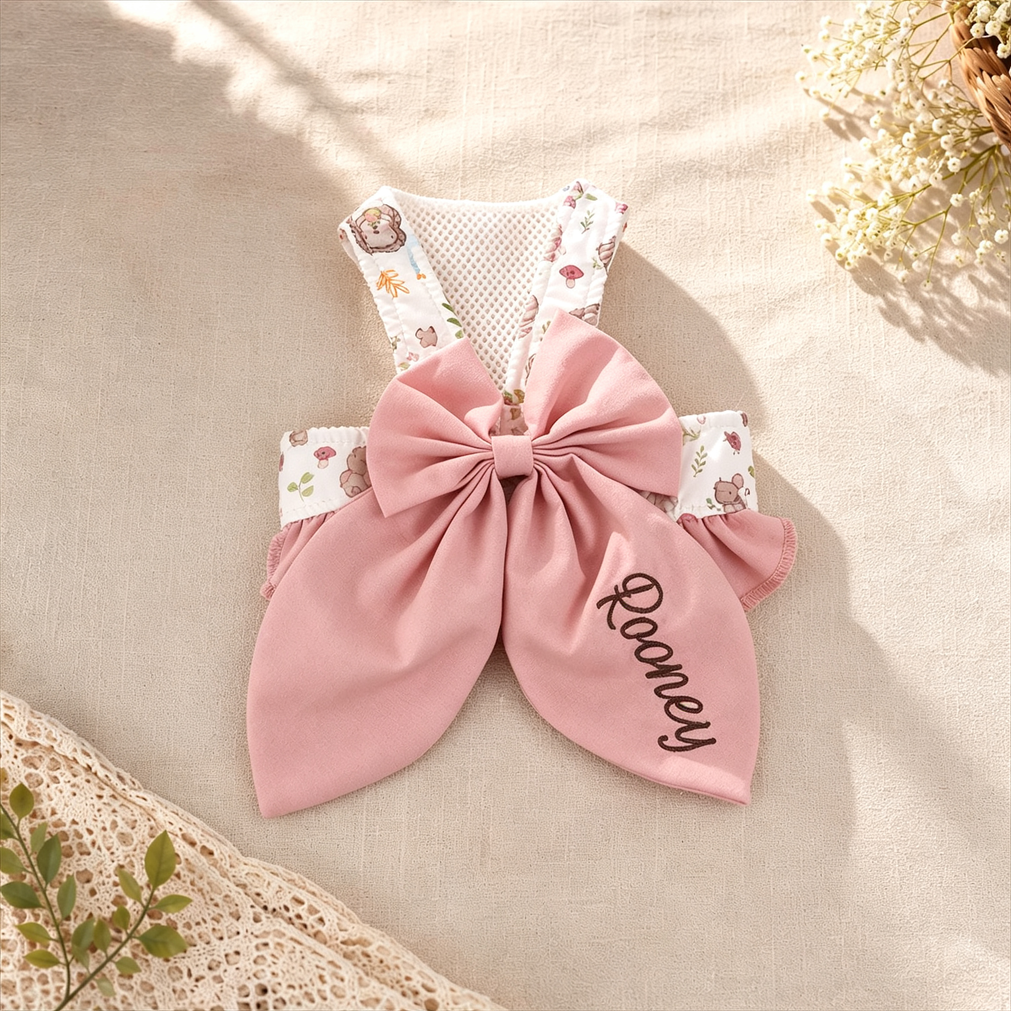 Personalized Name Embroidered Pet Bowknot Chest Harness Leash | inAccs63
