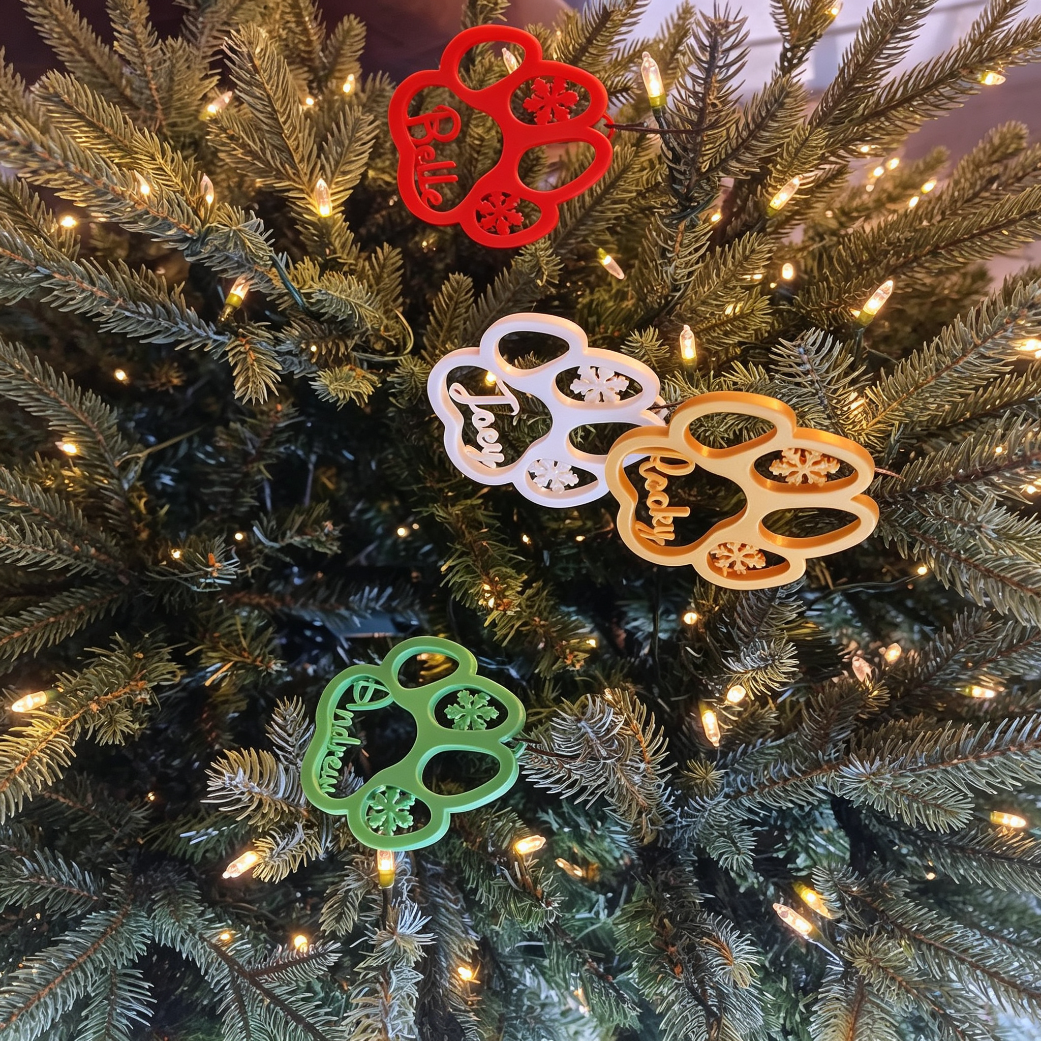 Personalized 3D Printed Christmas Cat Dog Paw Ornament | inAccs60