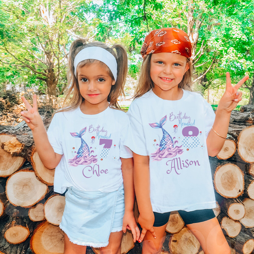 Personalized Girls Lovely Mermaid Birthday T-Shirt | inTee15