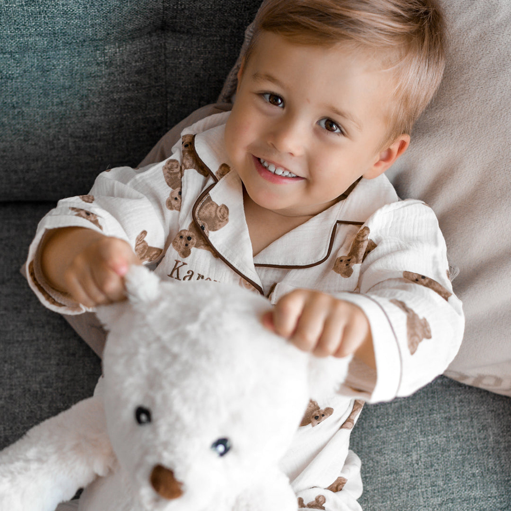 Personalized Kids Cotton Muslin Teddy Pajamas Set | inSet66