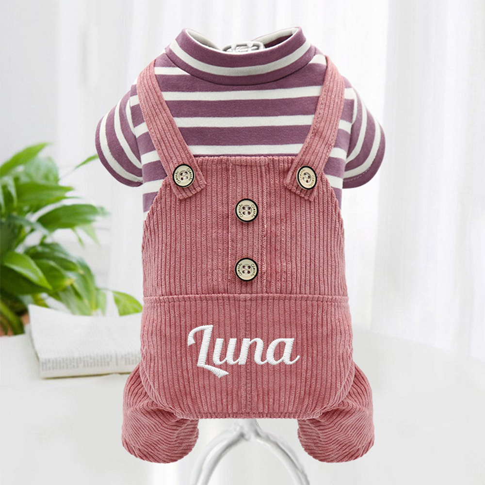 Personalized Embroidered Name Pet Striped Pet Overalls | inCloth52