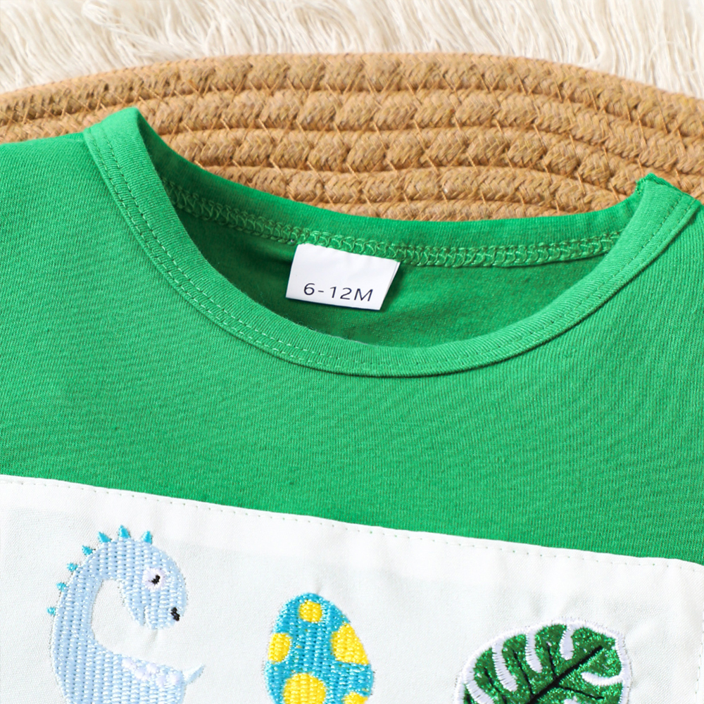 Personalized Baby Boys Dinosaur Embroidered Horns T-Shirt Shorts Outfit Set | CWBaby191