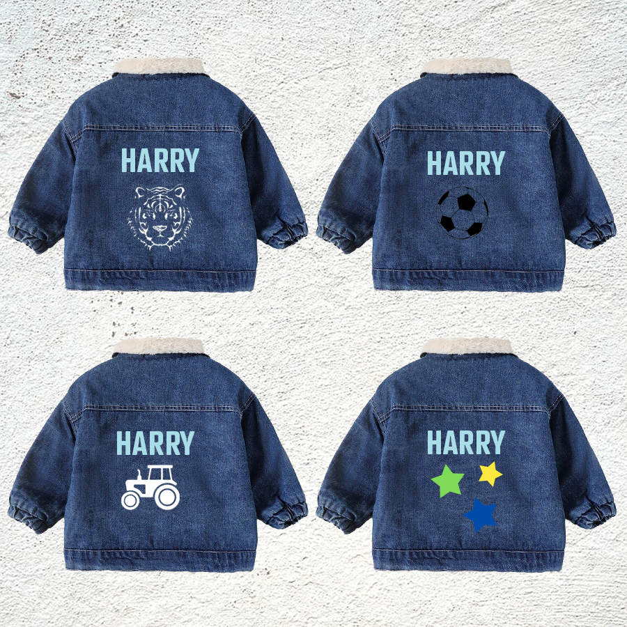 Personalized Cute Pattern Kids Fleece Lined Denim Jacket | inJacket24