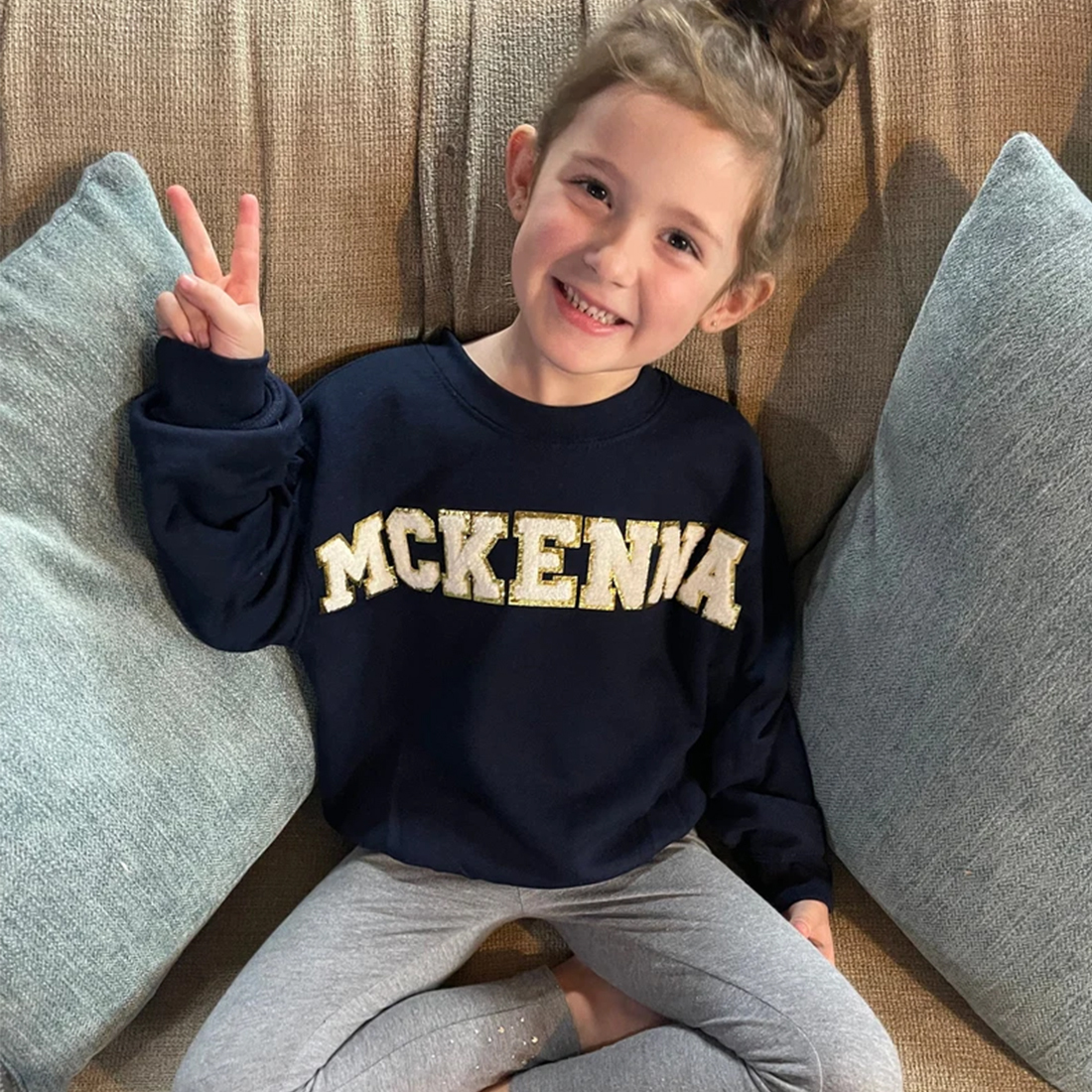 Personalized Kid Chenille Patch Name Crewneck Sweatshirt | insweatshirt57
