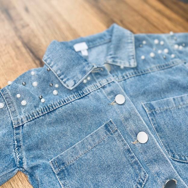 Personalized Little Pearl Kids Denim Jacket | inJacket10