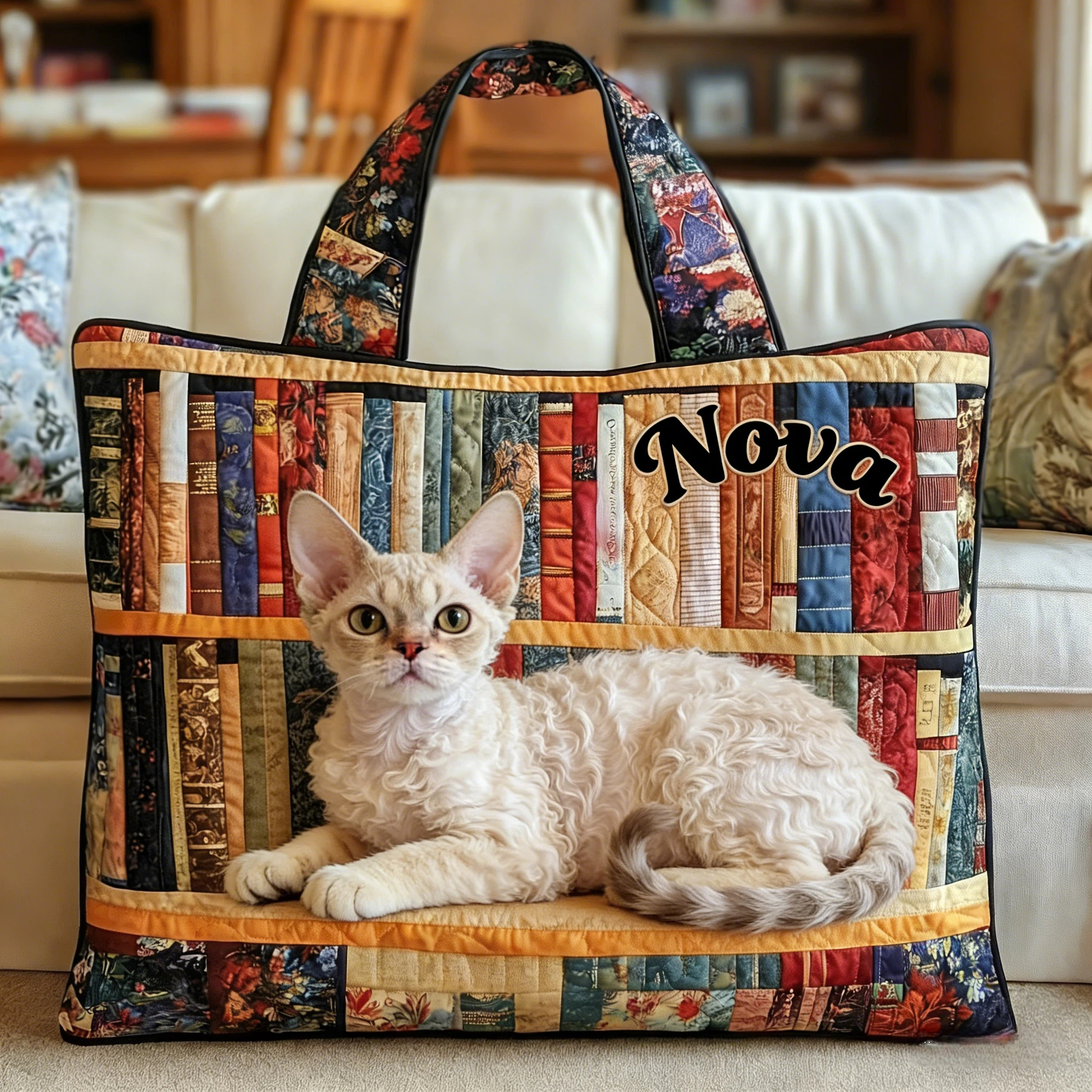 Personalised Vintage Timeless Devon Rex Quilted Tote Bag | inBag78