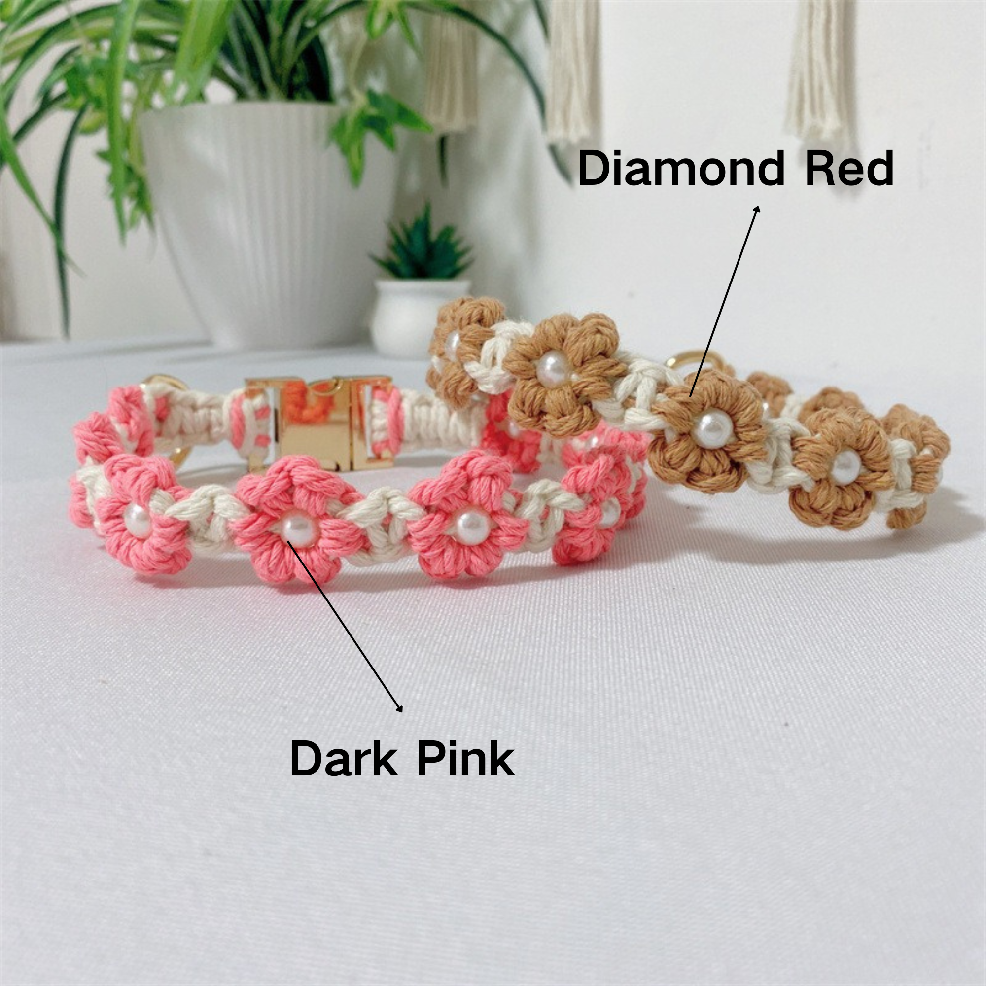 Personalized Engraved Name Woven Flower Pet Collar | KKPet450