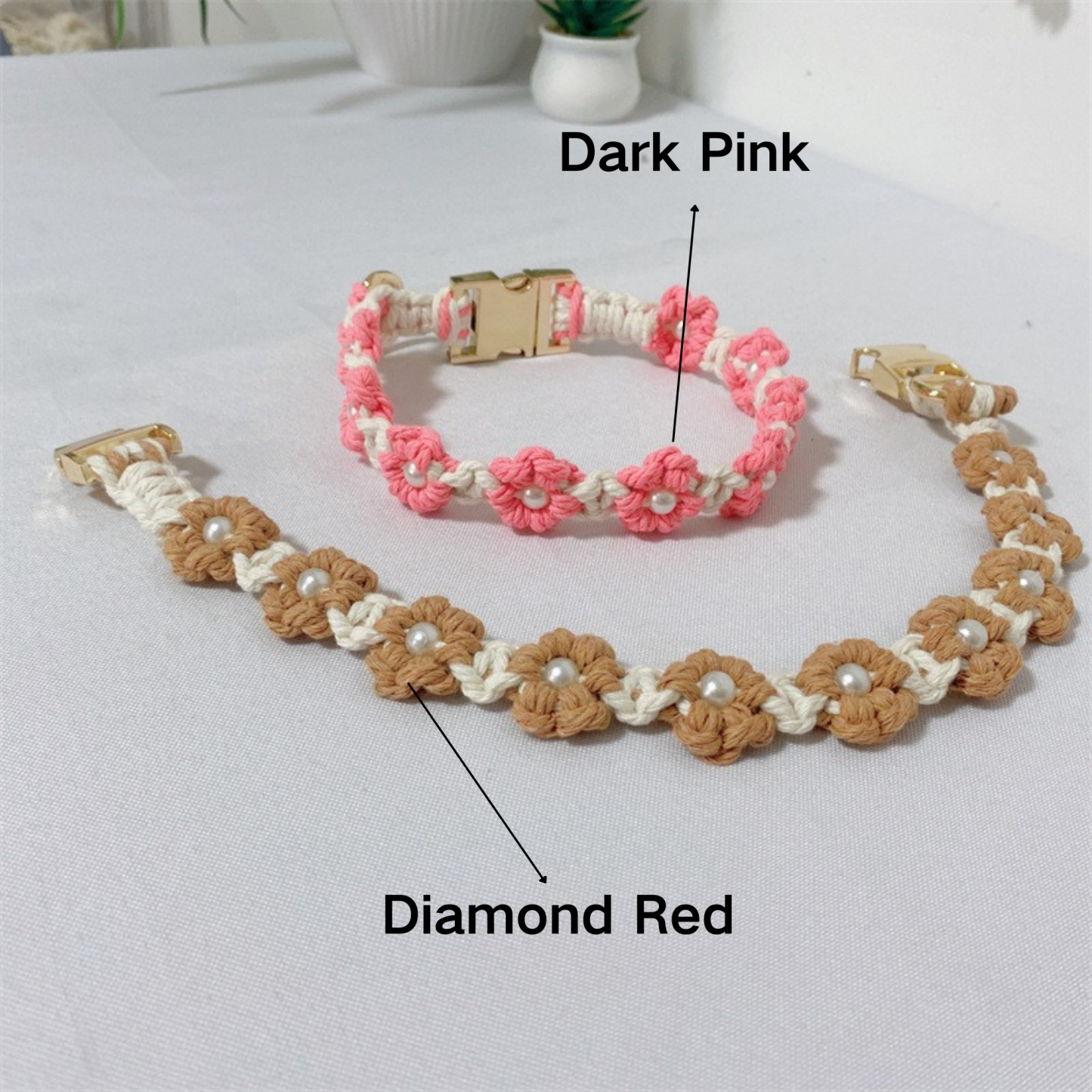 Personalized Engraved Name Woven Flower Pet Collar | KKPet450