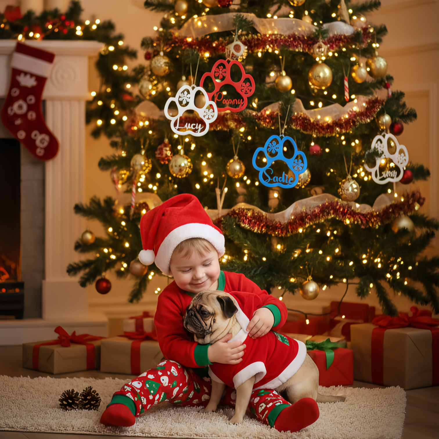 Personalized 3D Printed Christmas Cat Dog Paw Ornament | inAccs60