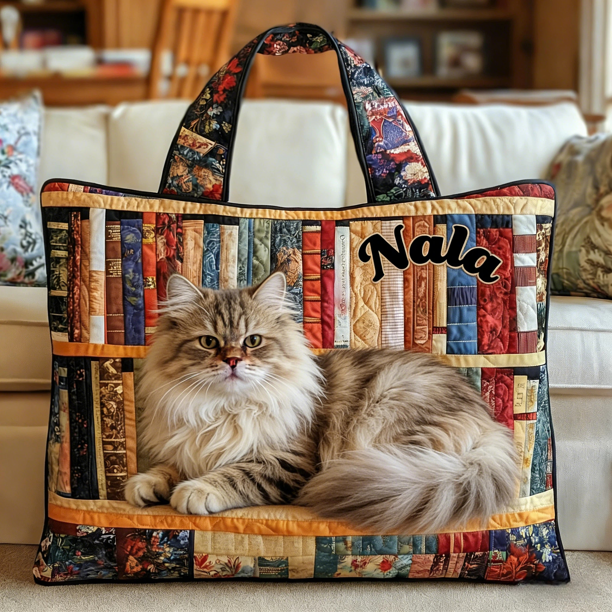 Personalised Vintage Timeless Maine Coon Quilted Tote Bag | inBag82