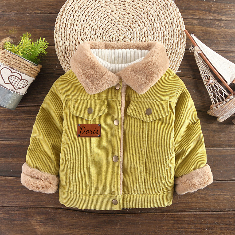Personalized Leather Patch Kids Corduroy Sherpa Jacket | inJacket26