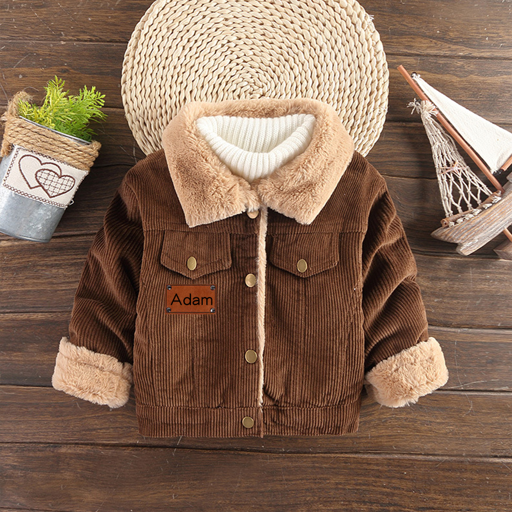 Personalized Leather Patch Kids Corduroy Sherpa Jacket | inJacket26