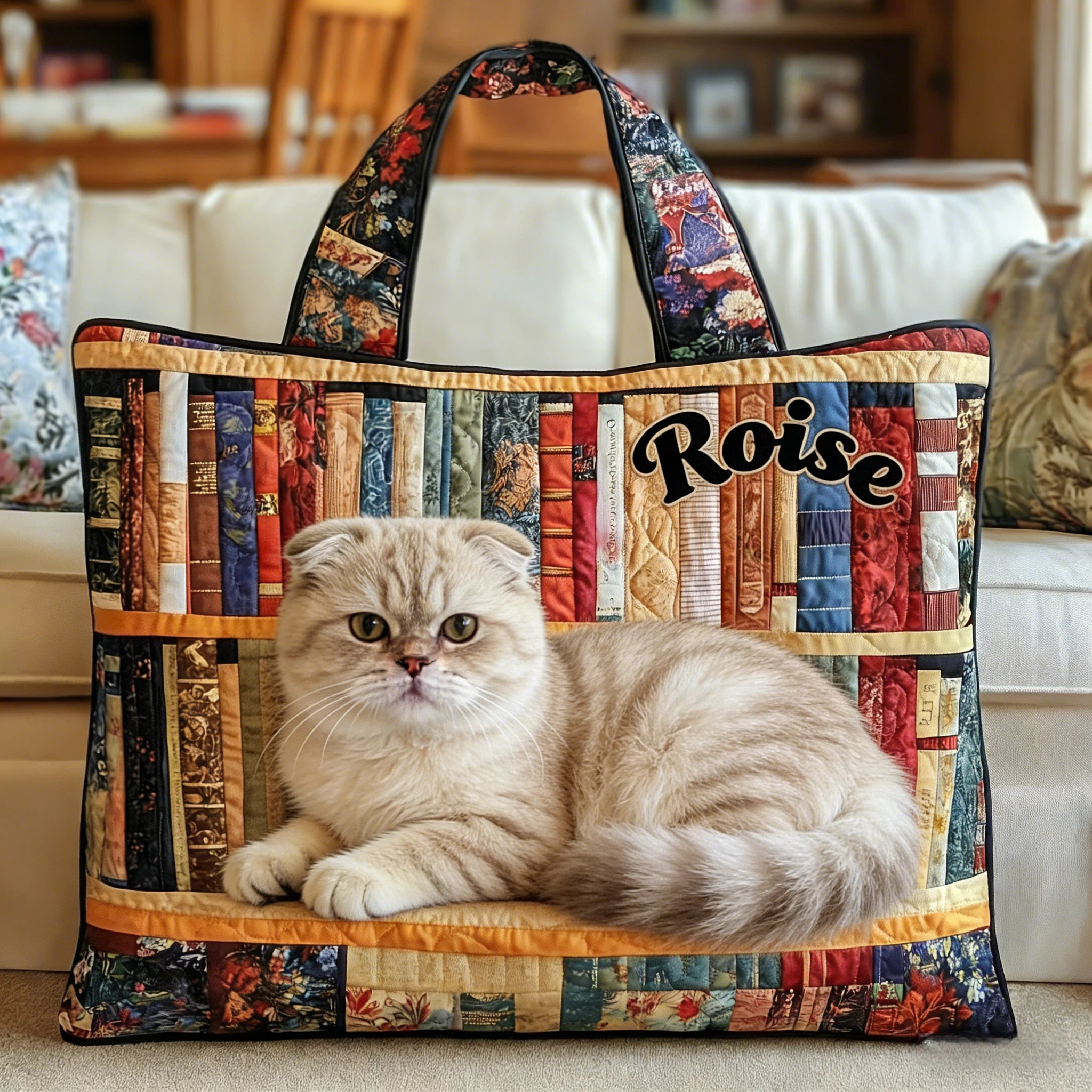 Personalised Vintage Timeless Scottish Fold Quilted Tote Bag | inBag86