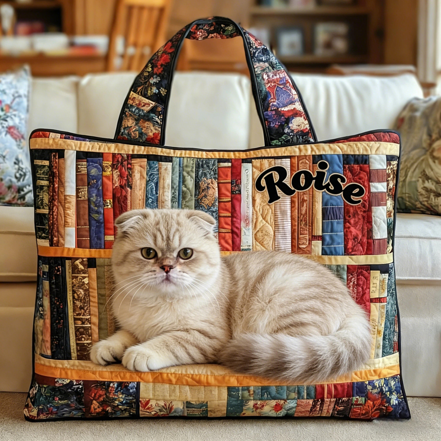 Personalised Vintage Timeless Scottish Fold Quilted Tote Bag | inBag86