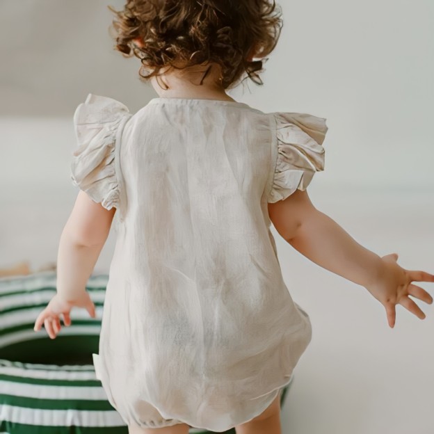 Personalized Embroidery Baby Ruffled Sleeves Colorful Buttoned Romper | inRomper30