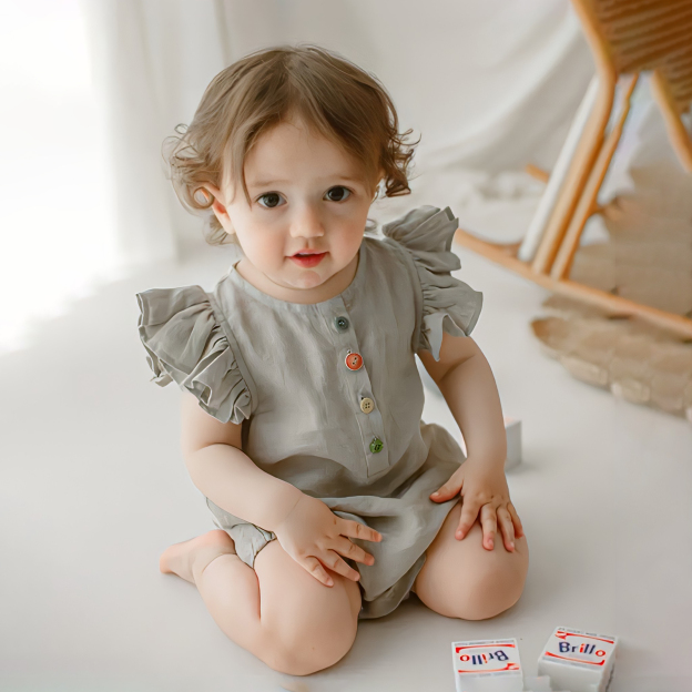 Personalized Embroidery Baby Ruffled Sleeves Colorful Buttoned Romper | inRomper30