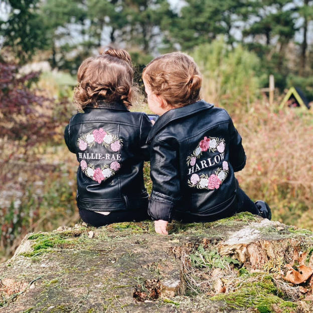 Personalized Embroidery Kids Floral Wreath Leather Jacket | Injacket36