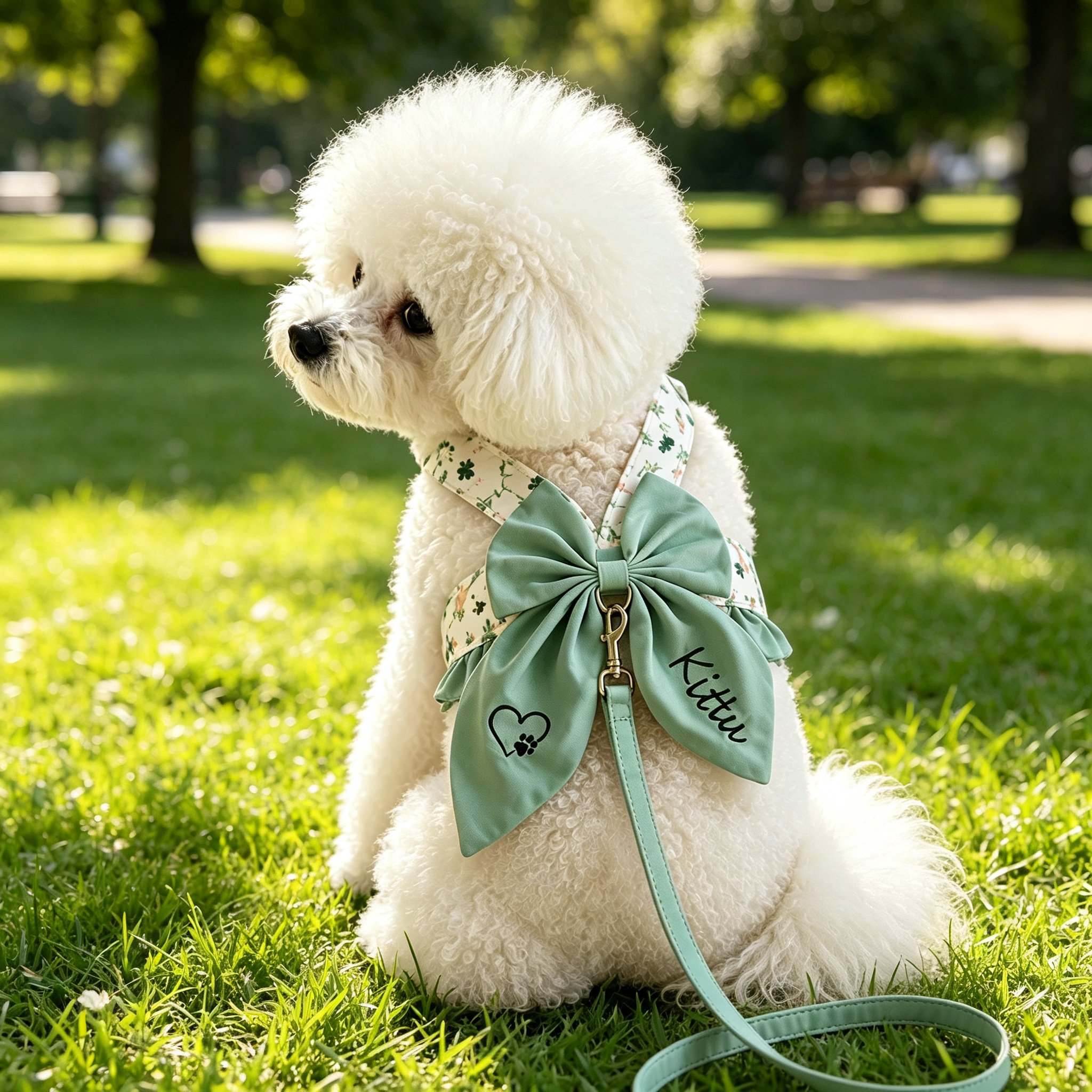 Personalized Name Embroidered Pet Bowknot Chest Harness Leash | inAccs63