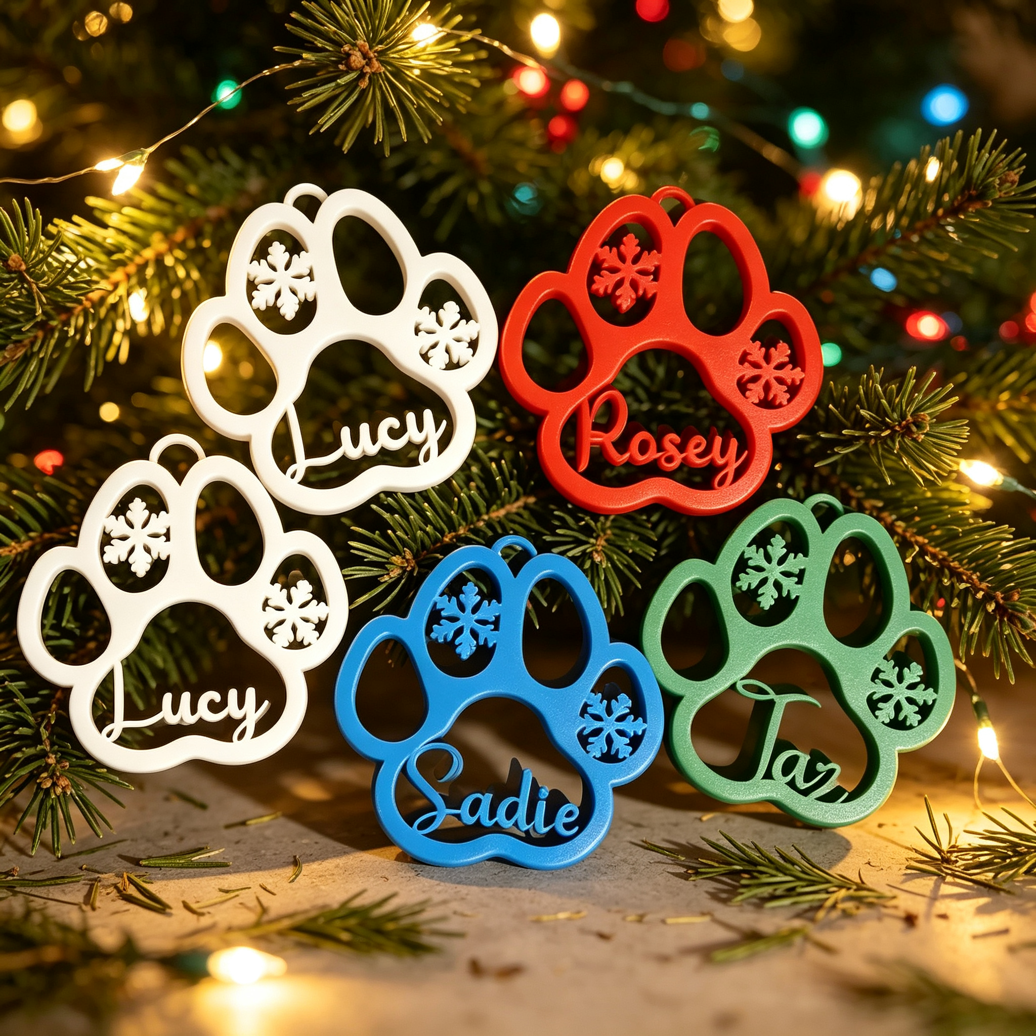 Personalized 3D Printed Christmas Cat Dog Paw Ornament | inAccs60
