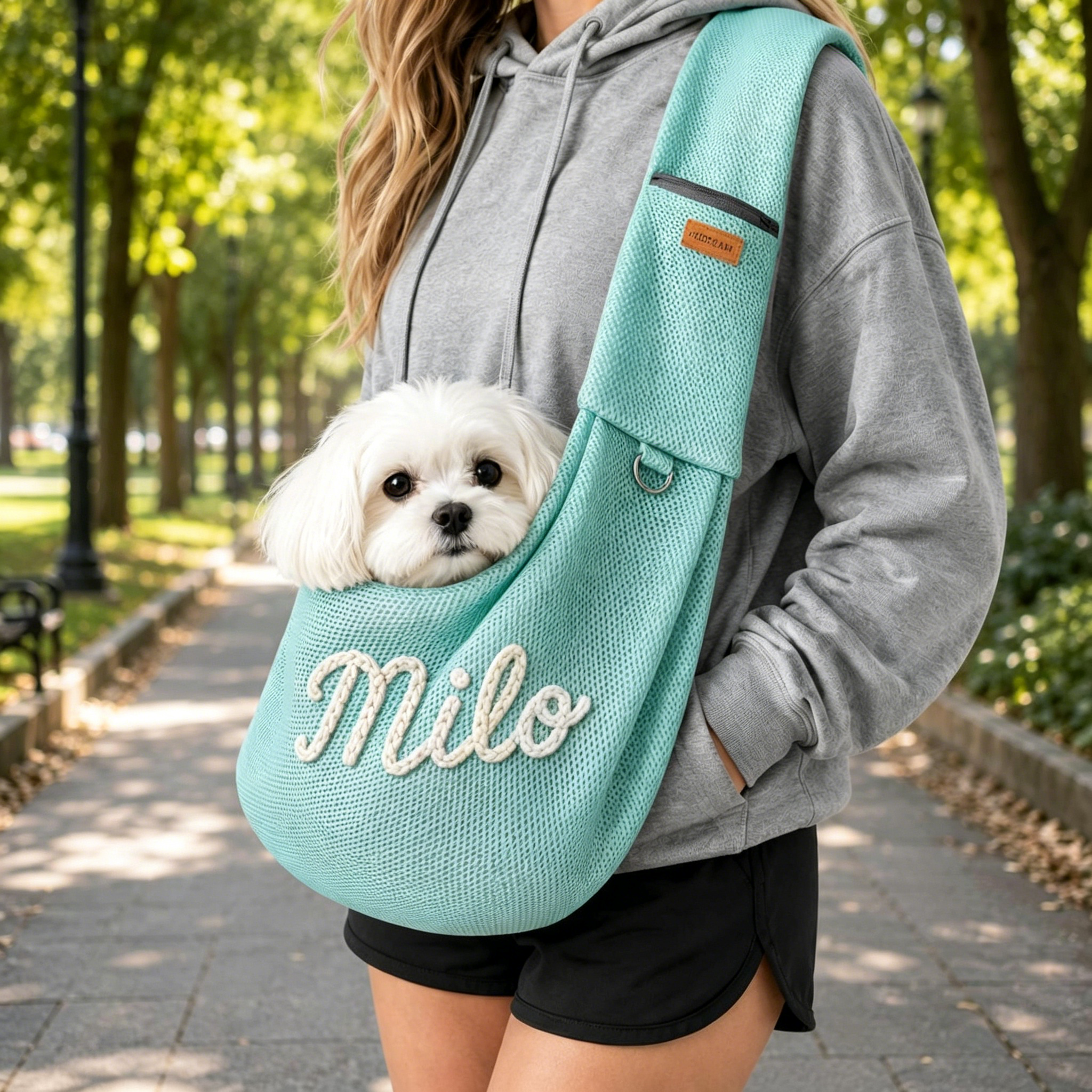 Personalized Hand-Embroidered Breathable Mesh Pet Carrier | inBag92